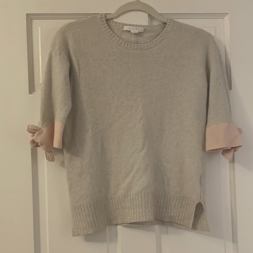 Duffy gray and pink 3/4 sleeve cashmere sweater